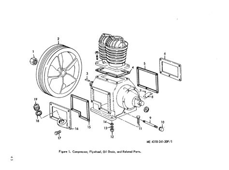 Figure 1. Compressor, Flywheel, Oil Drain, and Related Parts - TM-5-4310-241-20P0057