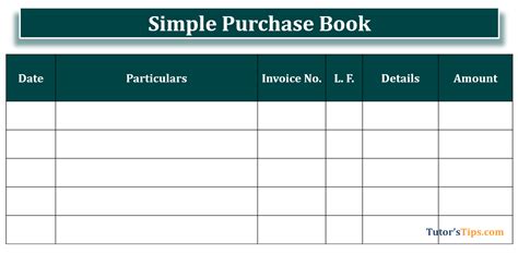 Purchase Book | Types | Examples | Subsidiary Books – Tutor's Tips