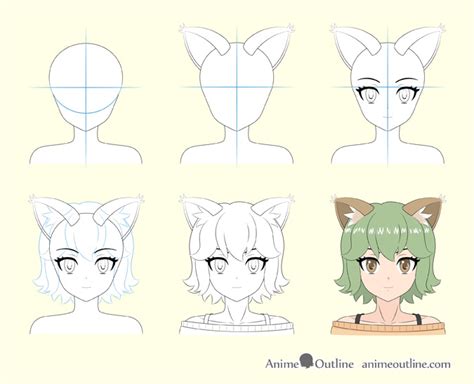 How to Draw Anime Cat Girl Ears Step by Step - AnimeOutline | Anime ...