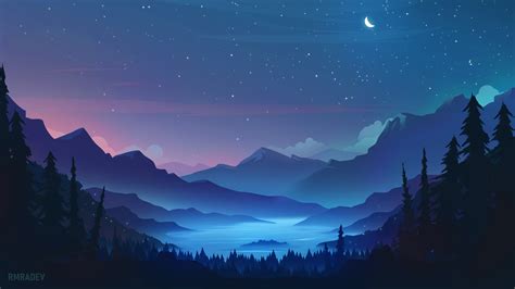 Starry Landscape 4k Cool Blue Moon Wallpaper, HD Artist 4K Wallpapers ...