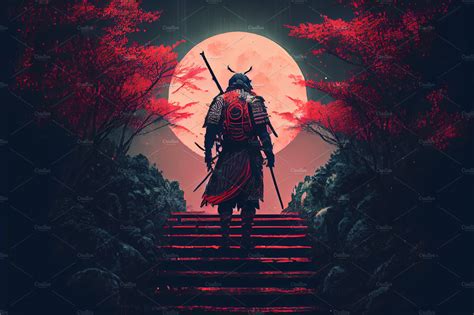 silhouette of a Japanese warrior samurai in forest – MasterBundles