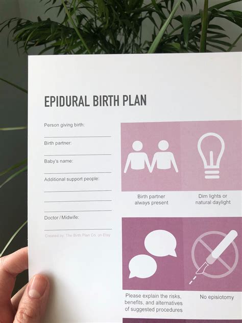 INSTANT DOWNLOAD Epidural Visual Birth Plan - Etsy