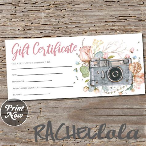 Printable Photography Gift Certificate Template Photo Session - Etsy