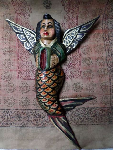 Mexican Nahua Folk Art Guerrero Carved Wood Wall Hanging Angel Mermaid ...