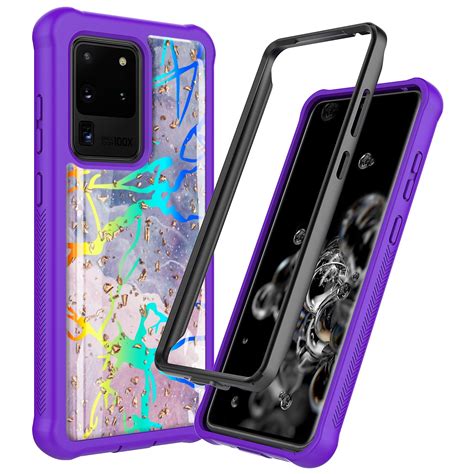 Samsung Galaxy S20 Ultra Case, KAESAR Hybrid Bling Glitter Sparkle Purple Marble Graphic Fashion ...