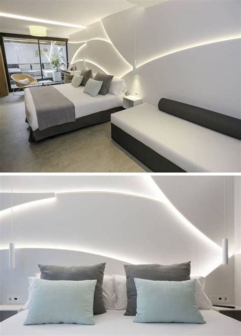 Design Detail - A Sculptural Backlit Headboard Was Added To This Hotel Room | Modern bedroom ...