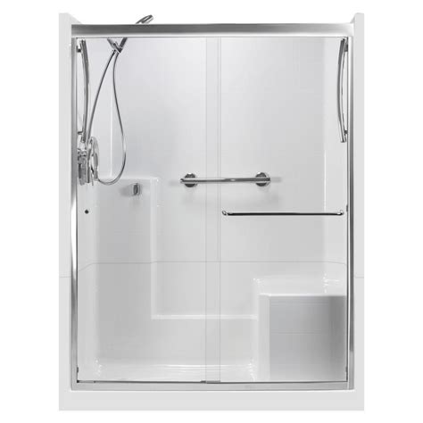 Ella Freedom 60 in. x 33 in. x 77 in. Left Drain 3-Piece Alcove Shower Kit in White, RHS Seat ...