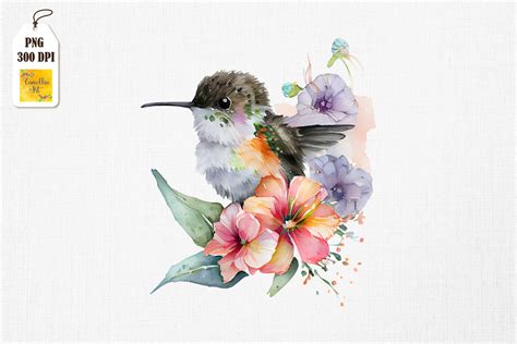 Beautiful Hummingbird And Flowers By Mulew Art | TheHungryJPEG