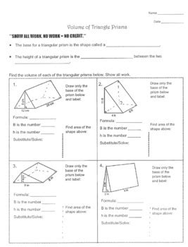 Volume of Triangular Prisms Worksheet with Key! | TPT