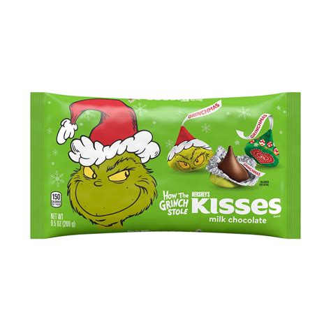 HERSHEY'S, KISSES Grinch Milk Chocolate Candy, Christmas, 9.5 oz, Bag ...