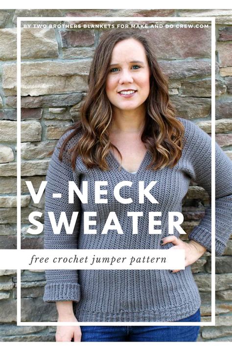 Classic V-neck crochet pullover pattern > easy construction! (free pattern in sizes XS-2X)