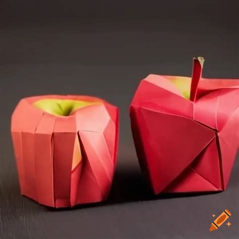 Pair of red origami apples on dark wood table background on Craiyon