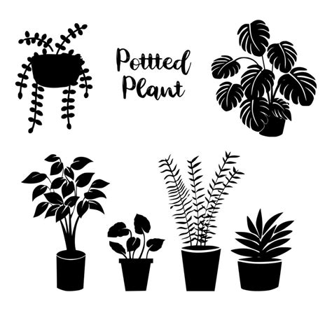 Collection in silhouette potted plant indoor 9840173 Vector Art at Vecteezy