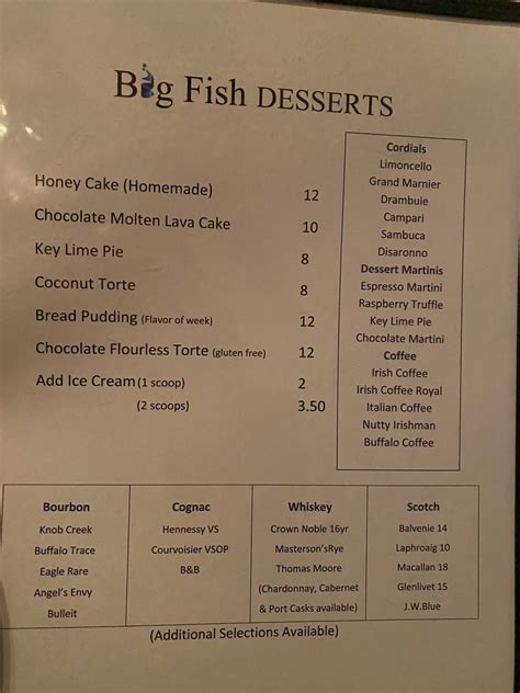 Menu at Big Fish Restaurant, Orange Beach