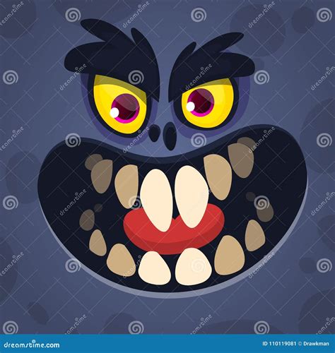 Cool Cartoon Scary Black Monster Face. Vector Halloween Illustration of Mad Monster Avatar Stock ...