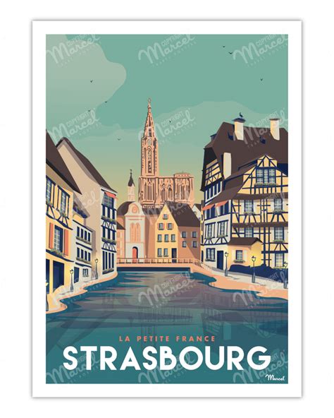 Poster 50x70 Marcel STRASBOURG "La Petite France" Size 30 x 40 cm