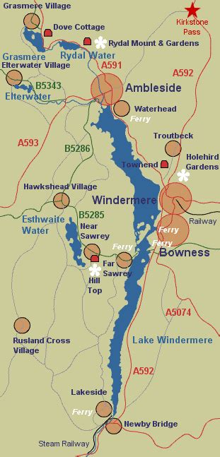 Lake Windermere. Maps of Cumbria and the Lake District. The essential tourist information guide.