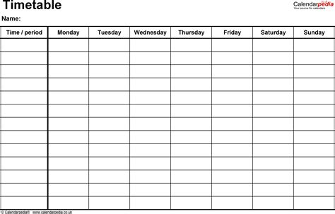 Timetable templates for PDF - free and printable