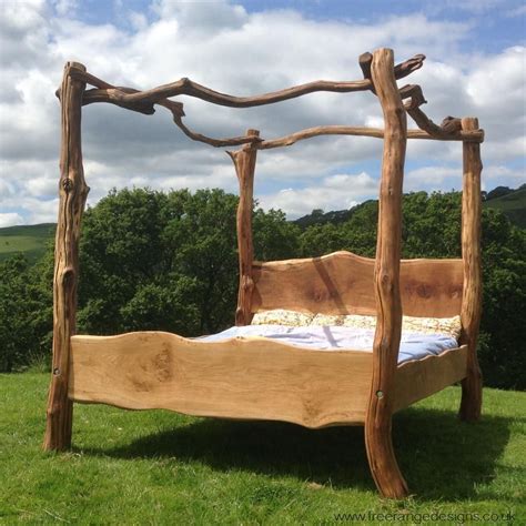 Rustic Oak Four Poster Tree Bed, Beautiful Chunky Wooden Bed Frame ...