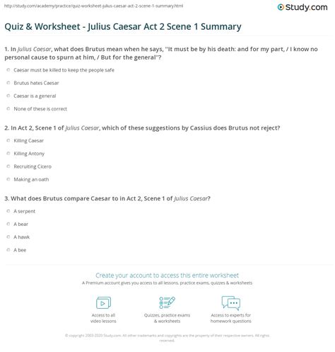 Quiz & Worksheet - Julius Caesar Act 2 Scene 1 Summary | Study.com