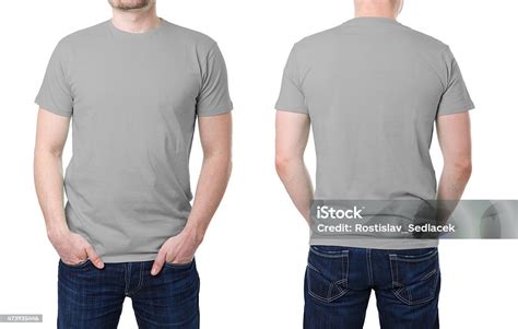 Gray T Shirt On A Young Man Template Stock Photo - Download Image Now ...