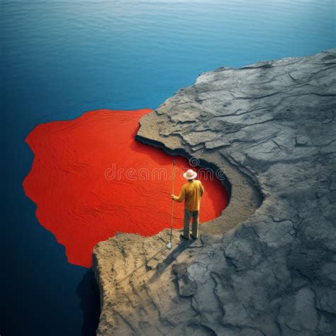 Bold Color Contrast Aerial View of Man on the Beach Stock Illustration ...