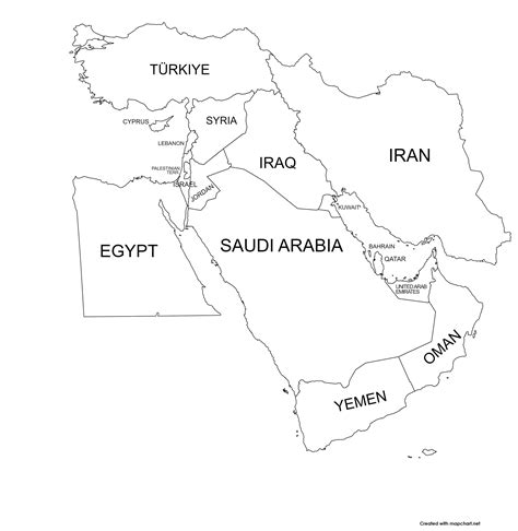 Middle East Map With Borders Instant Download - Etsy