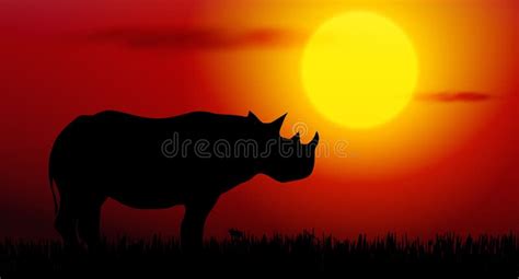 Rhinoceros Silhouette At Sunset Stock Vector - Illustration of rhinoceros, isolated: 7322787