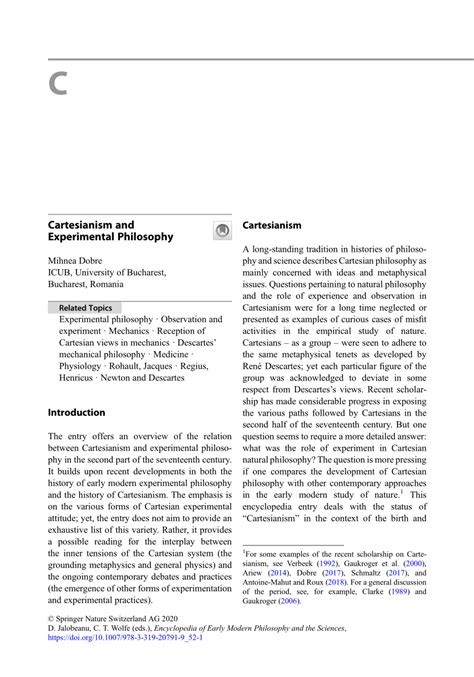 (PDF) “Cartesianism and Experimental Philosophy.” In Encyclopedia of Early Modern Philosophy and ...