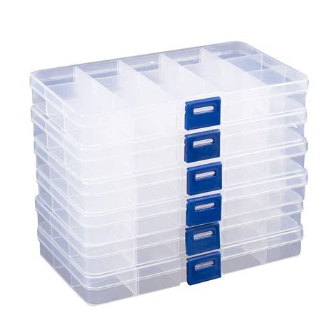 Clear Jewelry Box 6 Pack Plastic Bead Storage Container, Earrings Storage Craft Organizer with ...