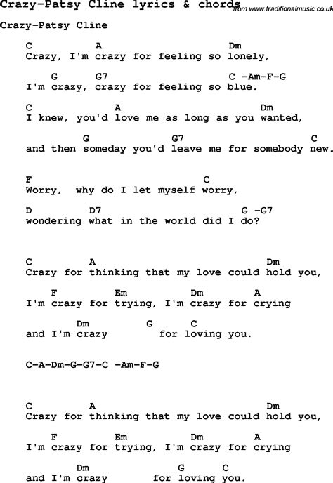 Love Song Lyrics for:Crazy-Patsy Cline with chords.