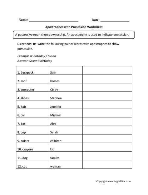 Apostrophes Worksheets | Apostrophes with Possession Worksheets | Words with apostrophes ...