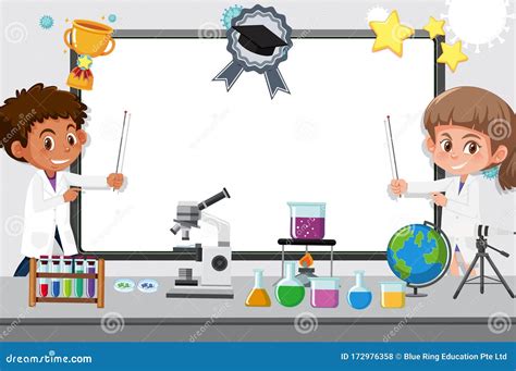 Banner Template with Two Kids Working in Science Lab at School Background Stock Vector ...