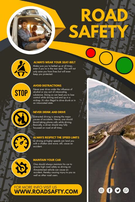 Yellow Road Safety Tips Poster Template | PosterMyWall