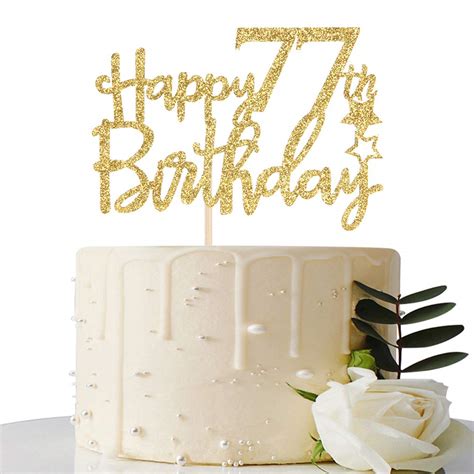 Buy Gold Glitter Happy 77th Birthday Cake Topper - 77 Cake Topper ...