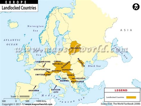 Landlocked Countries in Europe, Map of Landlocked Countries of Europe