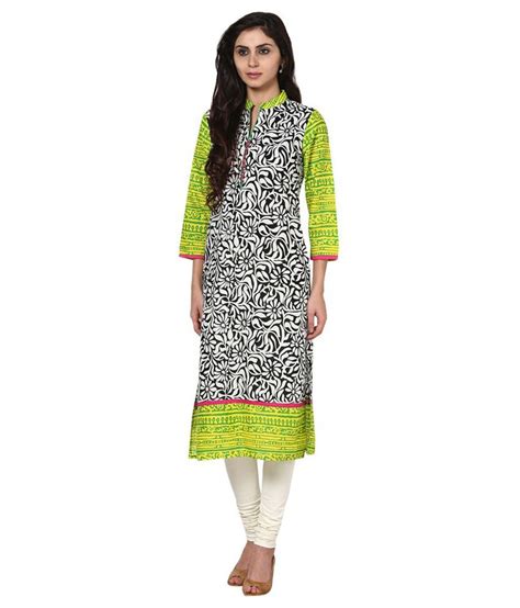 Prakhya Green Cotton Straight Kurti - Buy Prakhya Green Cotton Straight ...