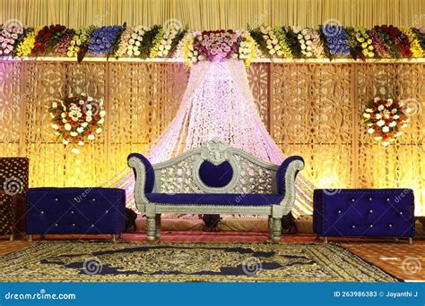 Wedding Stage Decoration with Artificial Flowers Stock Image - Image of ...