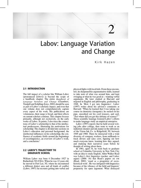 Labov: Language Variation and Change | PDF | Sociolinguistics | Dialectology