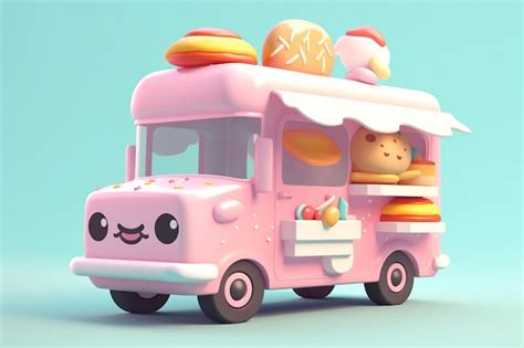 Premium AI Image | A pink food truck with a face on the front.