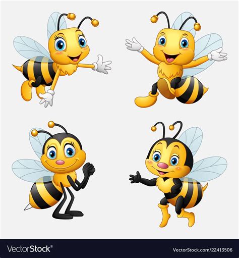 Funny cartoon bee collection vector image on VectorStock | Cartoon bee ...