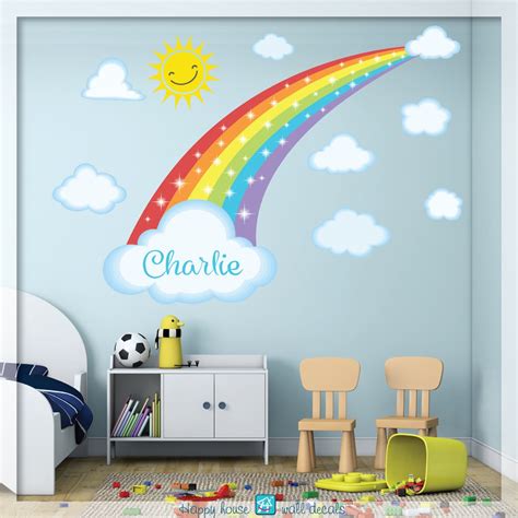 Rainbow With Clouds Wall Decal Pastel Rainbow Sticker - Etsy