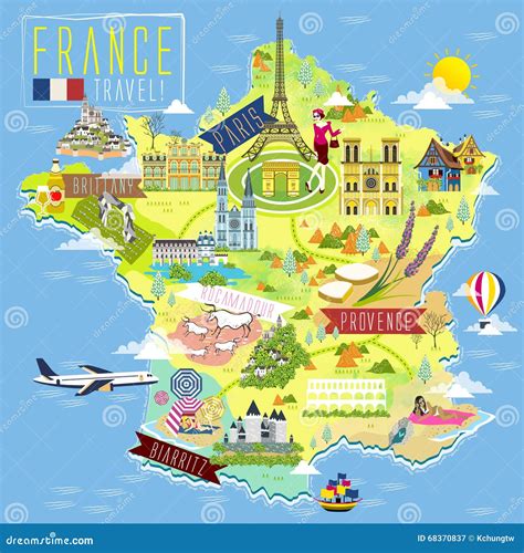 France Travel Map Vector Illustration | CartoonDealer.com #68370872