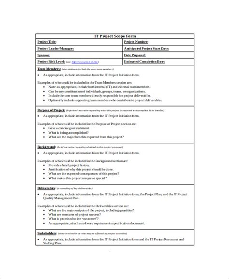 Project Scope Template Word