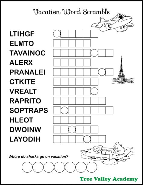 Vacation & Travel Themed Word Scramble for Kids