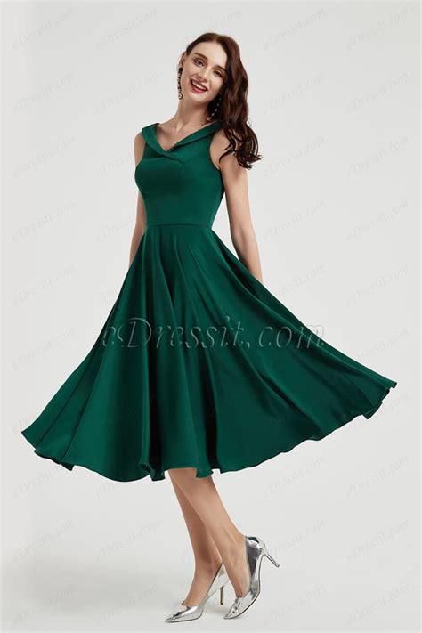 eDrerssit New Green Elegant Satin Tea Length Party Dress (04200104)