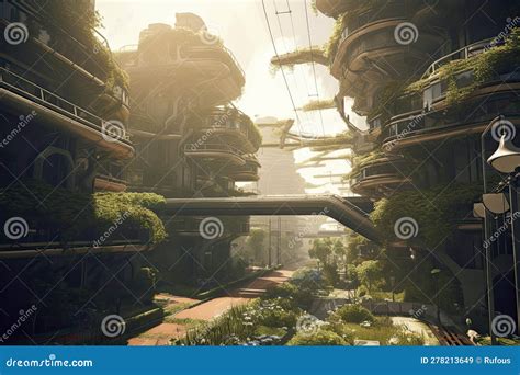 Futuristic City Landscape Showing Roads, Trees and Buildings Stock Illustration - Illustration ...