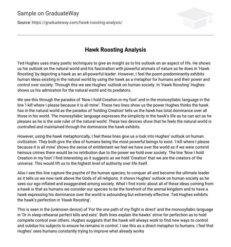 Hawk Roosting Analysis - 750 Words | Free Essay Example on GraduateWay