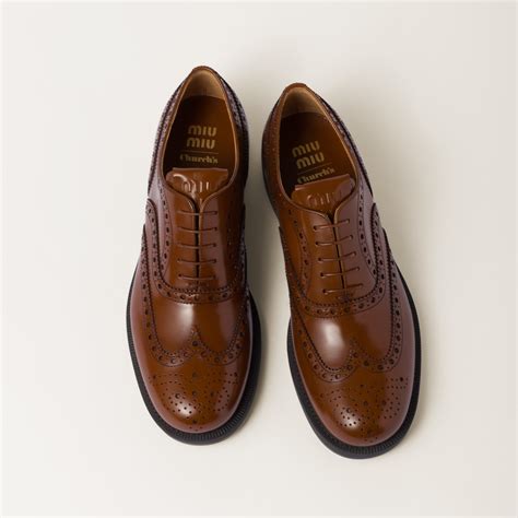 Miu Miu Church's X Miu Miu Brushed Leather Oxford Brogue Shoes | REVERSIBLE