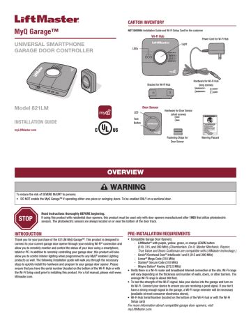 Chamberlain MyQ Garage 821LM Installation guide | Manualzz